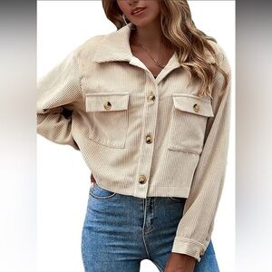 Beige cropped oversized corduroy shacket size 4 casual boho trendy boxy neutral